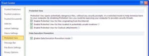 Protected View settings in Office 2010