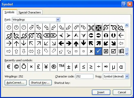 microsoft word symbols character codes