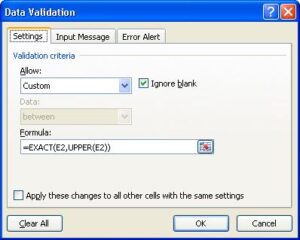 Validate uppercase entries with Data Validation