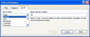 Use Go To to jump to a section of a document