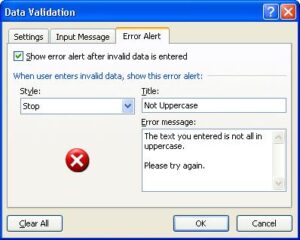 Error alert for invalid text entry