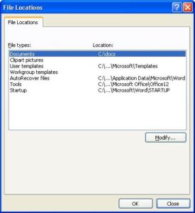 Change the default file location for documents