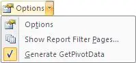 Options button under PivotTable Tools