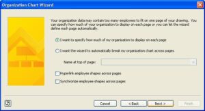 Define how the organisation chart will break across pages