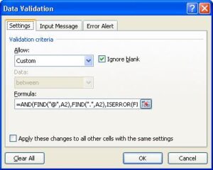 Validate an email address using Data Validation