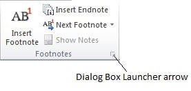 Footnotes dialog box launcher