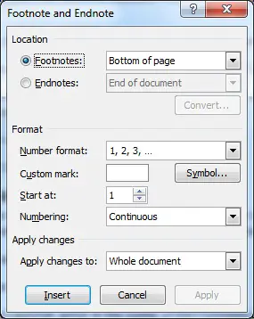 Change the number format of a footnote