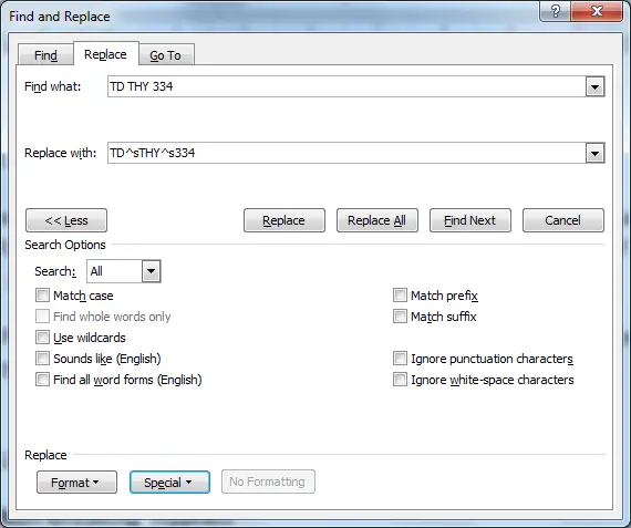 Find and replace spaces with non-breaking spaces