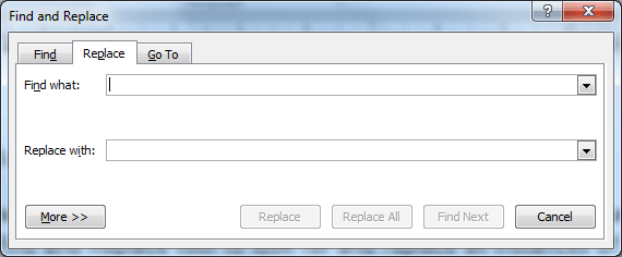 Find and Replace dialog box