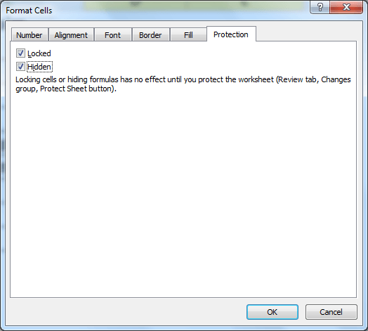 Hide formulas in Excel by setting their property to hidden