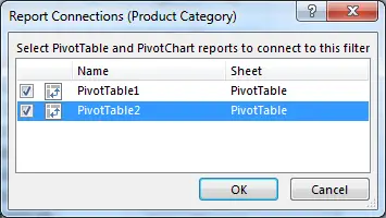 Connecting a Slicer to multiple PivotTables