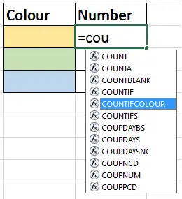 Custom function to count by colour in Excel