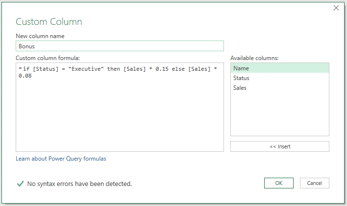 First If statement in Power Query example