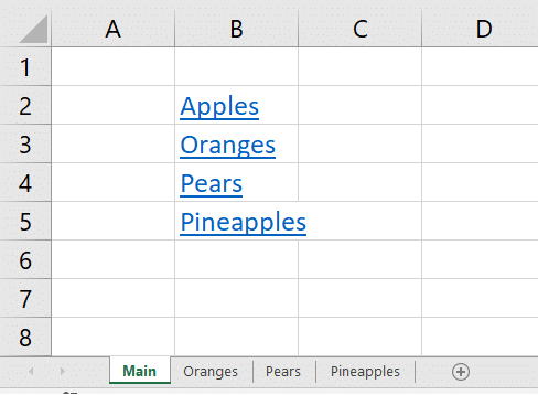 Hyperlinks to other worksheets including hyperlink to a hidden worksheet