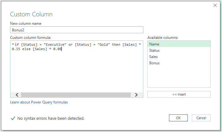 Example of If statement with Or in Power Query