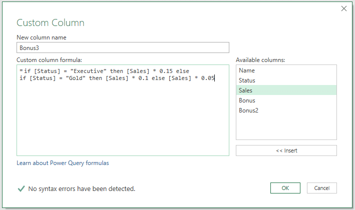 Nested if functions in Power Query