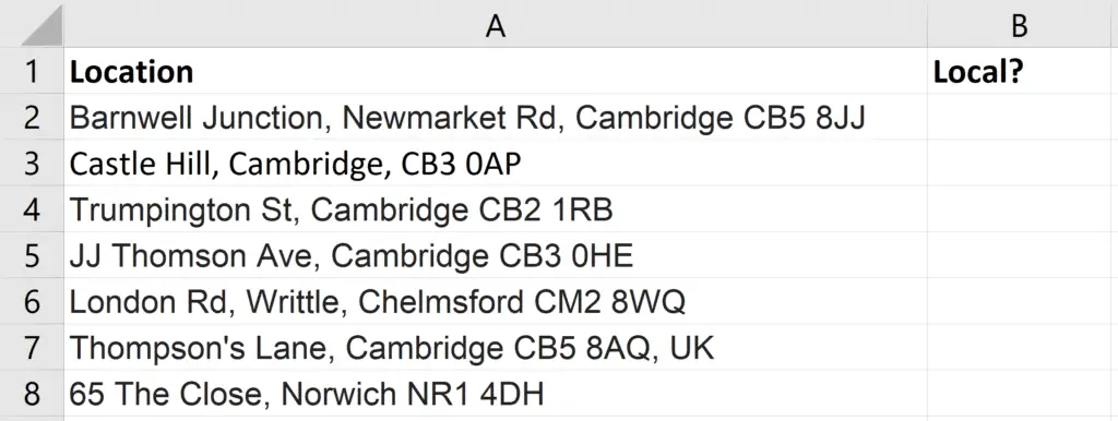 The sample data of addresses for our IF function contains text examples