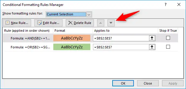 Changing the order of Conditional Formatting rules