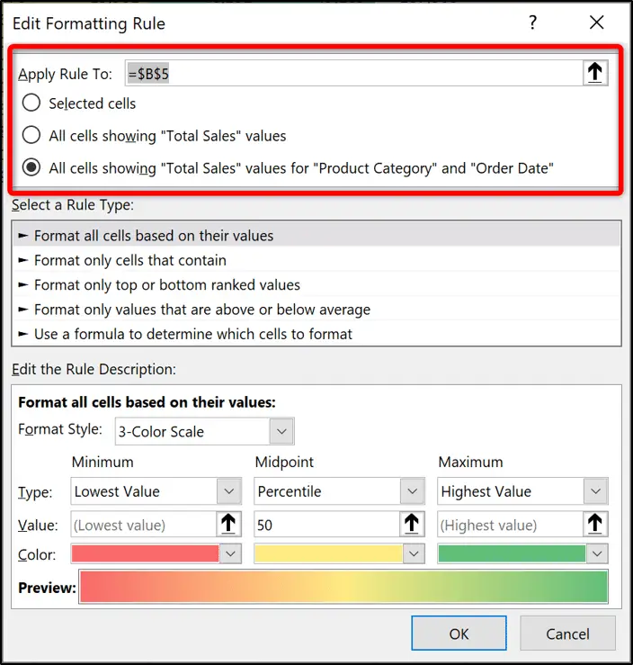 Editing a Conditional Formatting rule and which cells its applied to