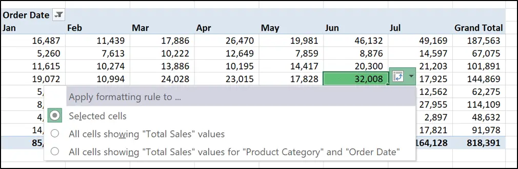 Selecting which values the Conditional Formatting rule is applied to