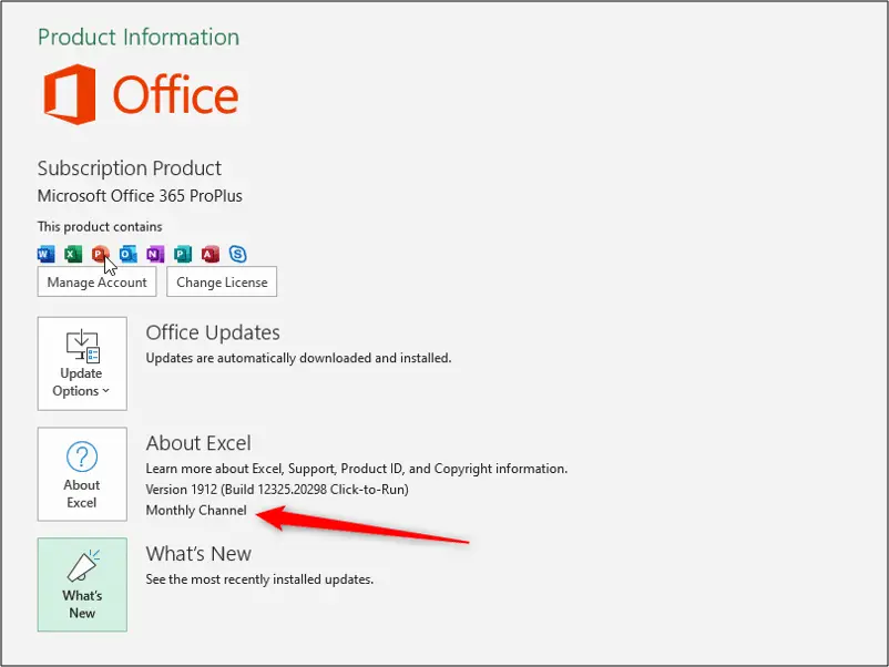 Checking your Office 365 ProPlus update channel