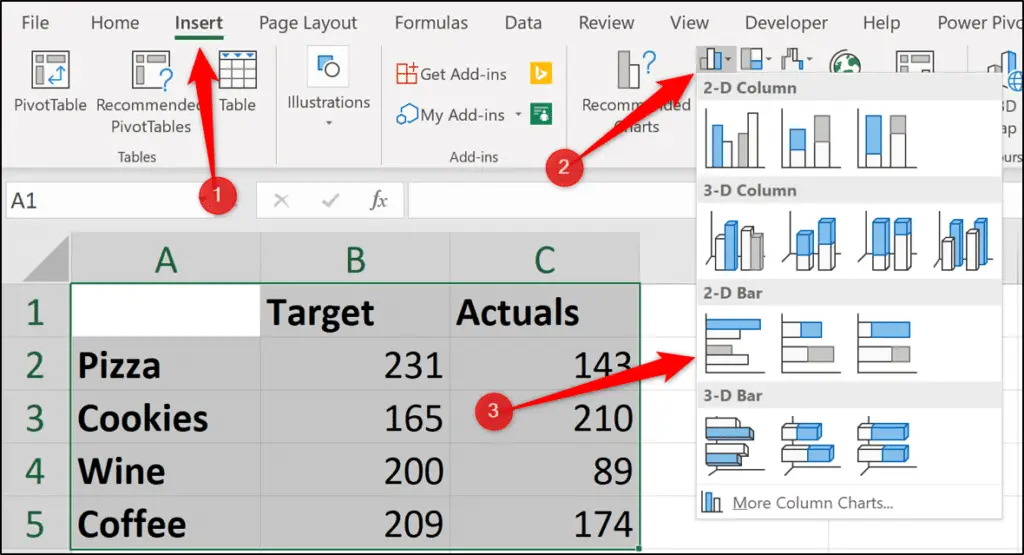 Insert a Clustered Bar chart