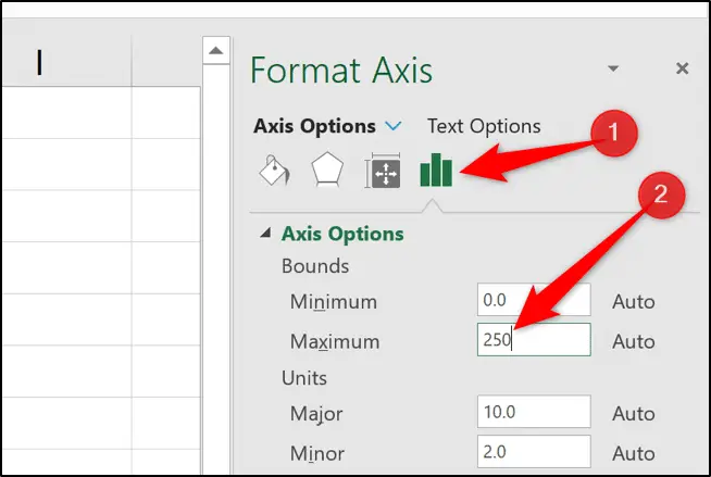 Enter a maximum value for an axis