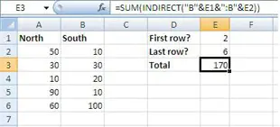 Excel INDIRECT function used with cell references specifying a range