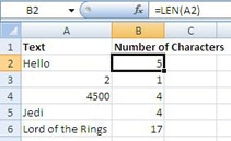 LEN function in Excel to return the number of characters in a cell