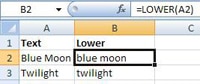Excel LOWER function to convert text to lowercase