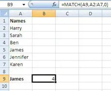 Excel MATCH function returns the position of a value