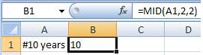 Excel MID function extracts characters from the middle of a string