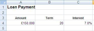 Excel PMT function to calculate loan payments based on different parameters