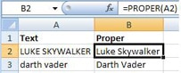 Excel PROPER function to convert text to proper case