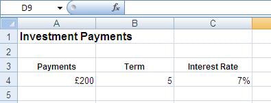 Excel PV function to return the present value of an investment