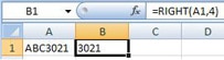 Excel RIGHT function to extract a certain number o characters from the end of a string