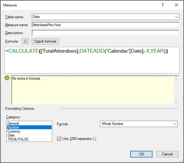 Measure to calculate the sum of the previous year