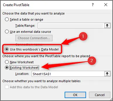 Create a PivotTable from the Excel data model
