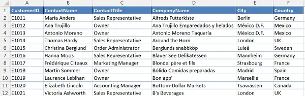 Use Excel lookup function on customer list