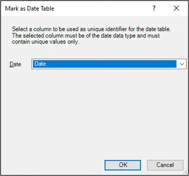 Select the column of dates for the date table