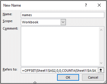 Define a dynamic named range with OFFSET