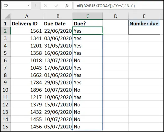 IF function as a dynamic array formula spilling the results of the due dates