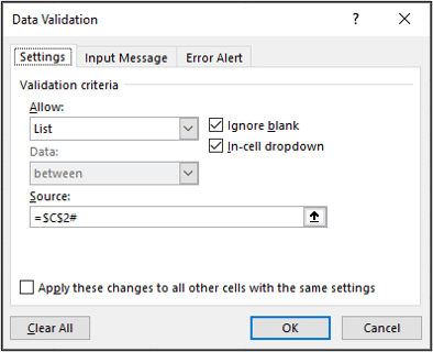 Data Validation list from a spill range of a dynamic array formula