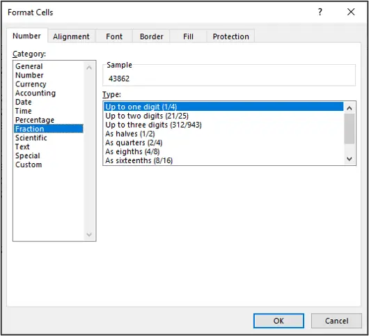 Formatting fractions in Excel