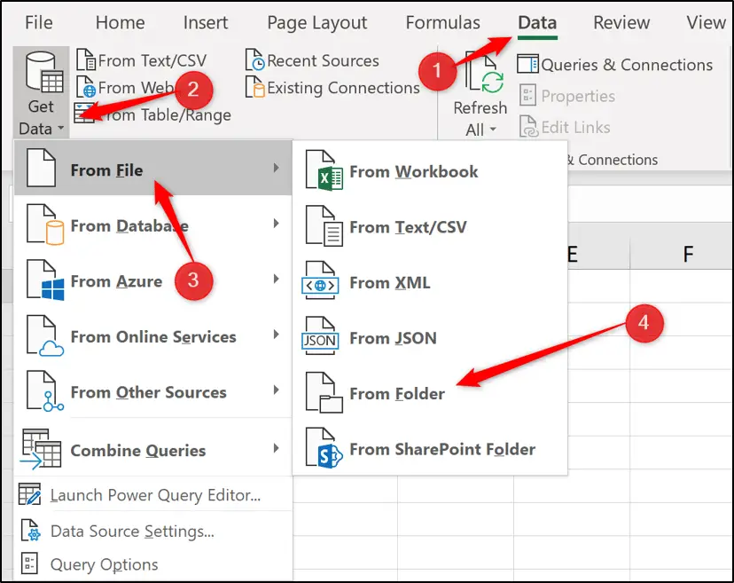 Get data from a folder in Excel