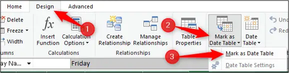 Mark a table as the date table in Excel Power Pivot