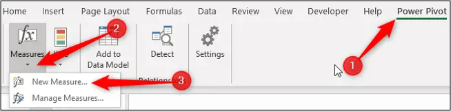 Create a new measure in this Excel Power Pivot introduction tutorial