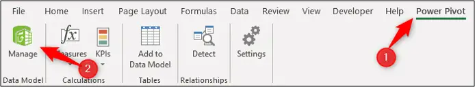 Opening the Excel Power Pivot data model