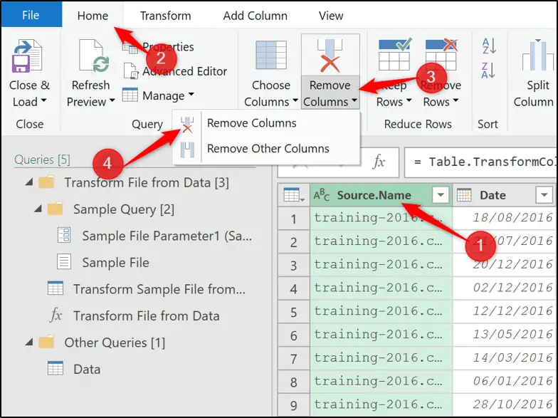 Remove columns in Power Query