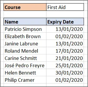 Results of the Excel FILTER function